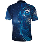 Aotearoa New Zealand New Year Polo Shirt Tribal Koru Tattoo Blue Galaxy Maori Silver Fern