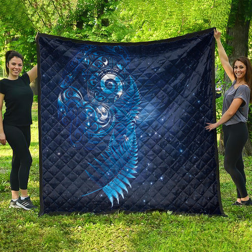 Aotearoa New Zealand New Year Quilt Tribal Koru Tattoo Blue Galaxy Maori Silver Fern