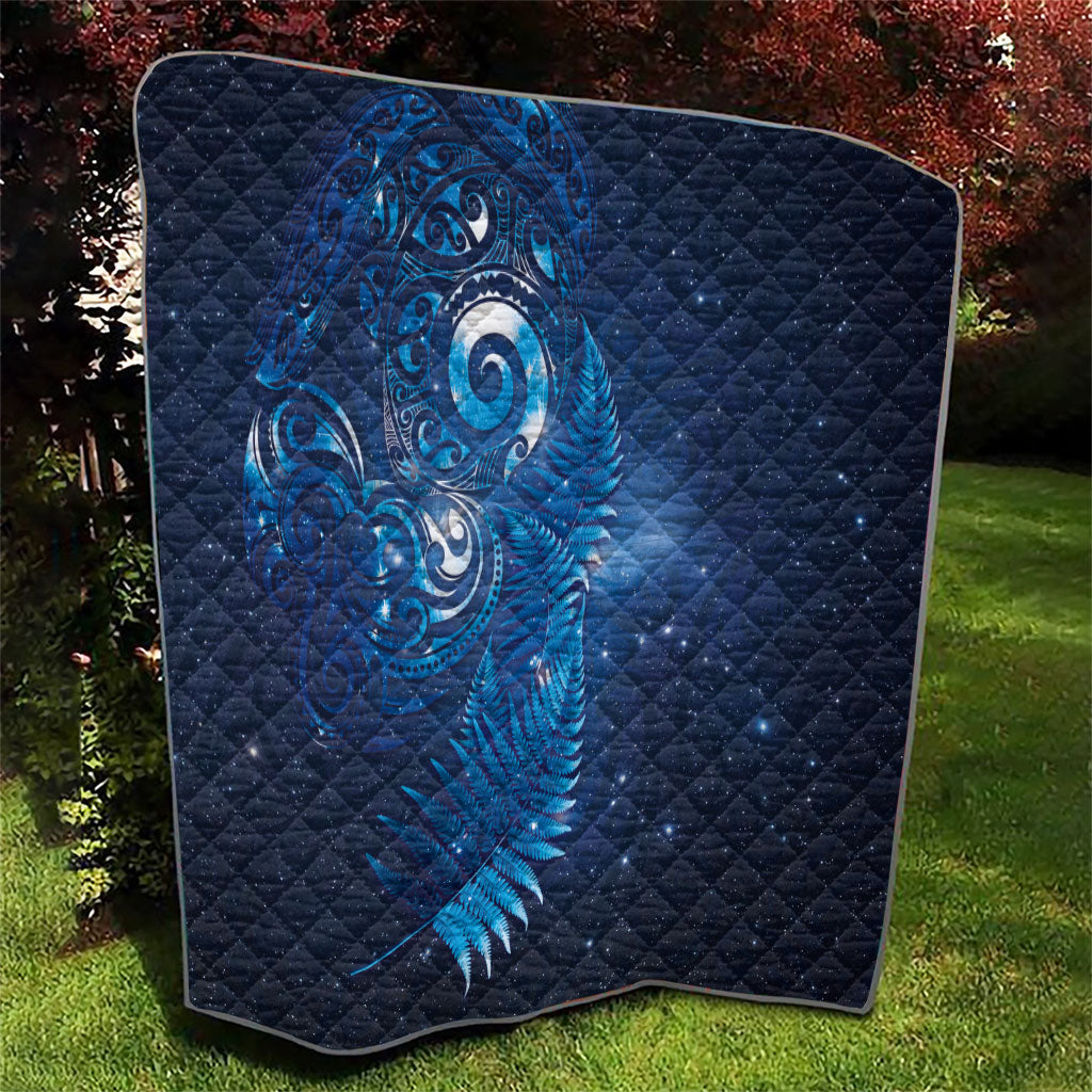 Aotearoa New Zealand New Year Quilt Tribal Koru Tattoo Blue Galaxy Maori Silver Fern
