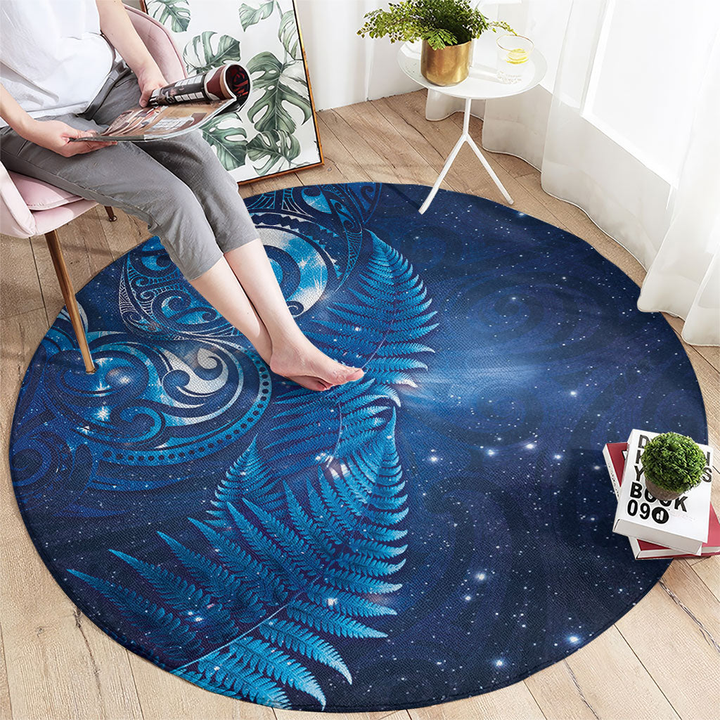 Aotearoa New Zealand New Year Round Carpet Tribal Koru Tattoo Blue Galaxy Maori Silver Fern
