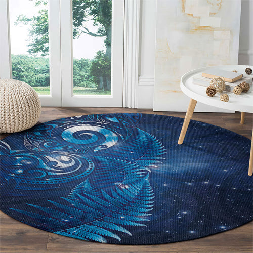 Aotearoa New Zealand New Year Round Carpet Tribal Koru Tattoo Blue Galaxy Maori Silver Fern