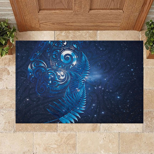 Aotearoa New Zealand New Year Rubber Doormat Tribal Koru Tattoo Blue Galaxy Maori Silver Fern