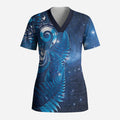 Aotearoa New Zealand New Year Scrub Top Tribal Koru Tattoo Blue Galaxy Maori Silver Fern