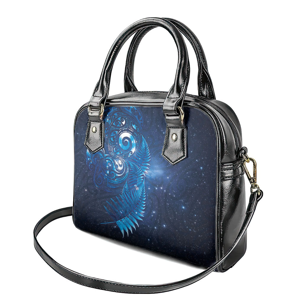Aotearoa New Zealand New Year Shoulder Handbag Tribal Koru Tattoo Blue Galaxy Maori Silver Fern
