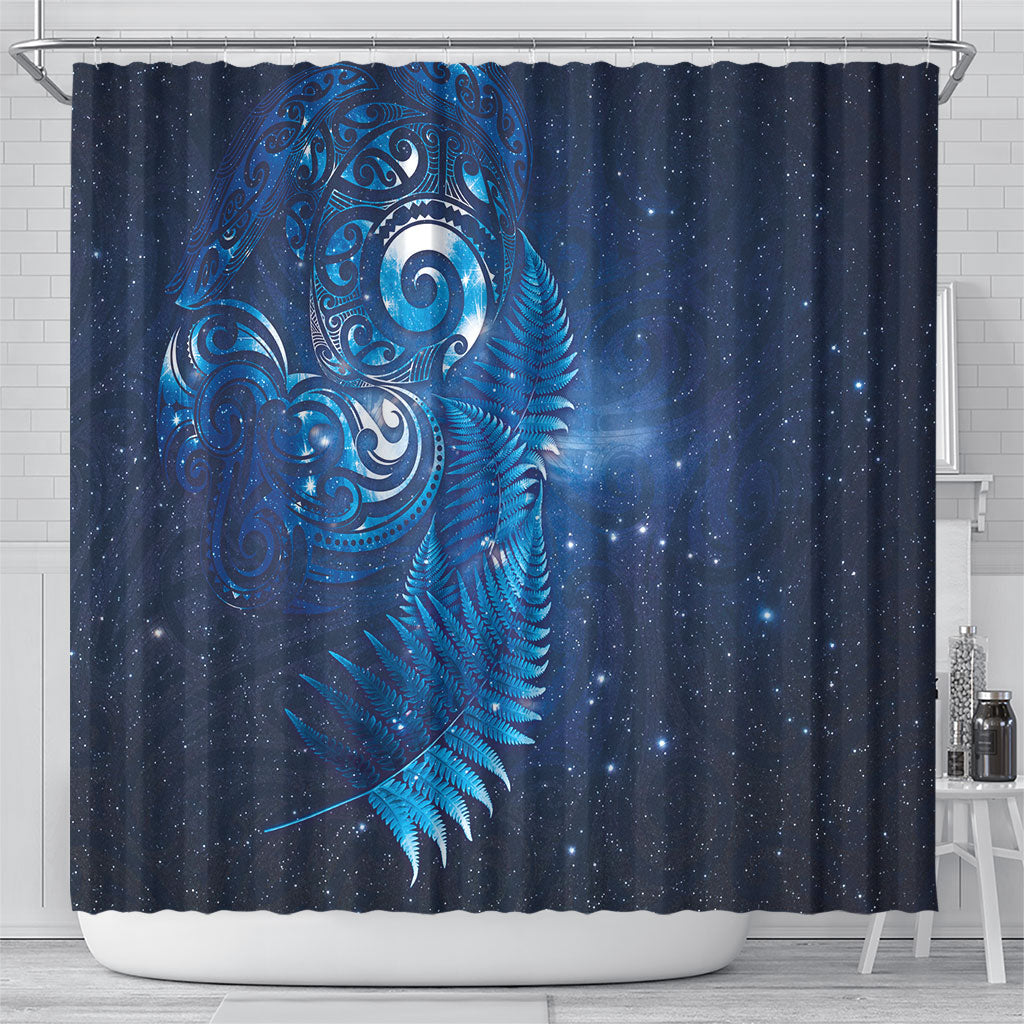 Aotearoa New Zealand New Year Shower Curtain Tribal Koru Tattoo Blue Galaxy Maori Silver Fern