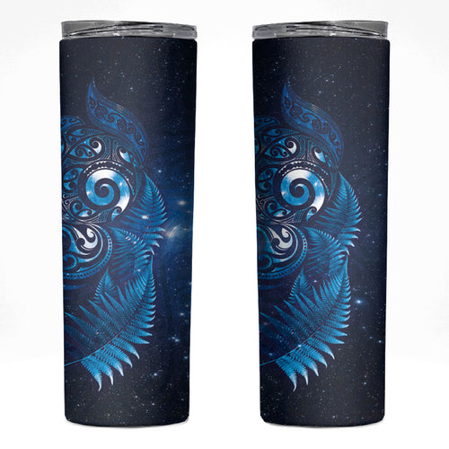 Aotearoa New Zealand New Year Skinny Tumbler Tribal Koru Tattoo Blue Galaxy Maori Silver Fern