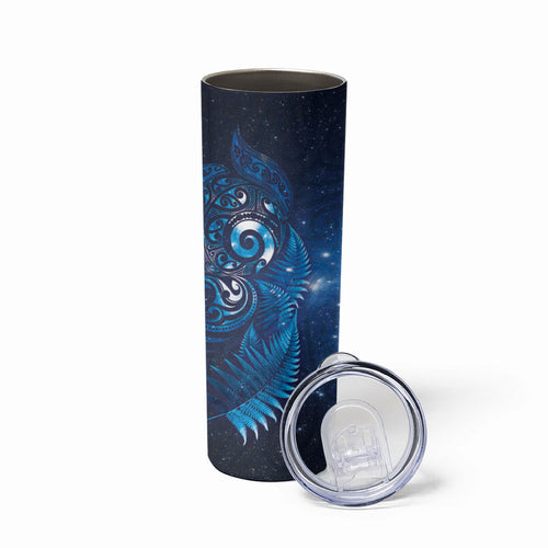 Aotearoa New Zealand New Year Skinny Tumbler Tribal Koru Tattoo Blue Galaxy Maori Silver Fern