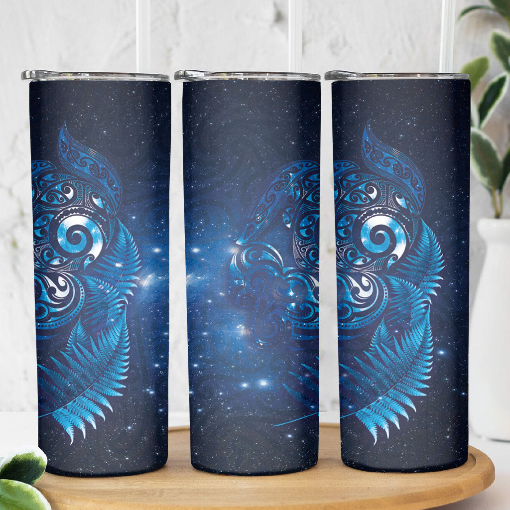 Aotearoa New Zealand New Year Skinny Tumbler Tribal Koru Tattoo Blue Galaxy Maori Silver Fern