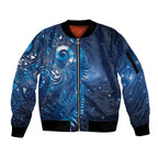 Aotearoa New Zealand New Year Sleeve Zip Bomber Jacket Tribal Koru Tattoo Blue Galaxy Maori Silver Fern
