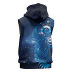 Aotearoa New Zealand New Year Sleeveless Hoodie Tribal Koru Tattoo Blue Galaxy Maori Silver Fern