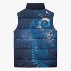 Aotearoa New Zealand New Year Sleeveless Puffer Jacket Tribal Koru Tattoo Blue Galaxy Maori Silver Fern