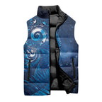 Aotearoa New Zealand New Year Sleeveless Puffer Jacket Tribal Koru Tattoo Blue Galaxy Maori Silver Fern
