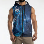 Aotearoa New Zealand New Year Sleeveless Zip Hoodie Tribal Koru Tattoo Blue Galaxy Maori Silver Fern