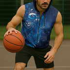 Aotearoa New Zealand New Year Sleeveless Zip Hoodie Tribal Koru Tattoo Blue Galaxy Maori Silver Fern