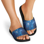 Aotearoa New Zealand New Year Slide Sandals Tribal Koru Tattoo Blue Galaxy Maori Silver Fern