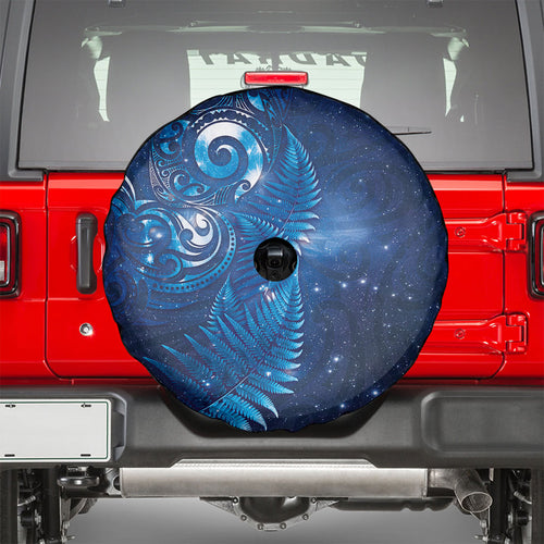Aotearoa New Zealand New Year Spare Tire Cover Tribal Koru Tattoo Blue Galaxy Maori Silver Fern