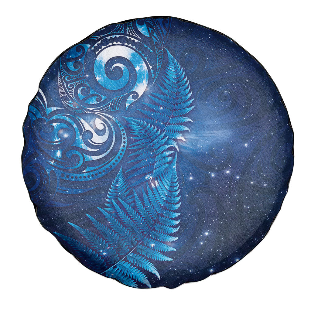 Aotearoa New Zealand New Year Spare Tire Cover Tribal Koru Tattoo Blue Galaxy Maori Silver Fern