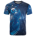 Aotearoa New Zealand New Year T Shirt Tribal Koru Tattoo Blue Galaxy Maori Silver Fern