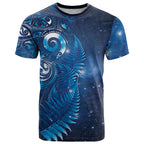 Aotearoa New Zealand New Year T Shirt Tribal Koru Tattoo Blue Galaxy Maori Silver Fern