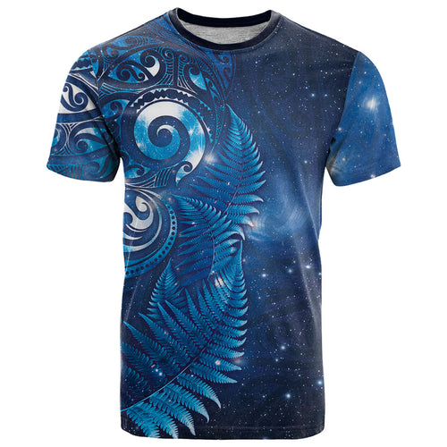 Aotearoa New Zealand New Year T Shirt Tribal Koru Tattoo Blue Galaxy Maori Silver Fern