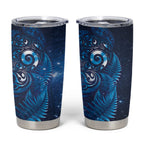 Aotearoa New Zealand New Year Tumbler Cup Tribal Koru Tattoo Blue Galaxy Maori Silver Fern