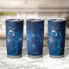 Aotearoa New Zealand New Year Tumbler Cup Tribal Koru Tattoo Blue Galaxy Maori Silver Fern