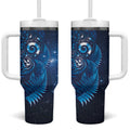 Aotearoa New Zealand New Year Tumbler With Handle Tribal Koru Tattoo Blue Galaxy Maori Silver Fern