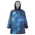 Aotearoa New Zealand New Year Wearable Blanket Hoodie Tribal Koru Tattoo Blue Galaxy Maori Silver Fern