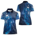 Aotearoa New Zealand New Year Women Polo Shirt Tribal Koru Tattoo Blue Galaxy Maori Silver Fern