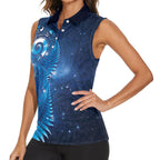 Aotearoa New Zealand New Year Women Sleeveless Polo Shirt Tribal Koru Tattoo Blue Galaxy Maori Silver Fern