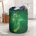 Aotearoa New Zealand New Year Laundry Basket Tribal Koru Tattoo Green Galaxy Maori Silver Fern