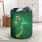 Aotearoa New Zealand New Year Laundry Basket Tribal Koru Tattoo Green Galaxy Maori Silver Fern