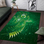 Aotearoa New Zealand New Year Area Rug Tribal Koru Tattoo Green Galaxy Maori Silver Fern