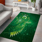 Aotearoa New Zealand New Year Area Rug Tribal Koru Tattoo Green Galaxy Maori Silver Fern