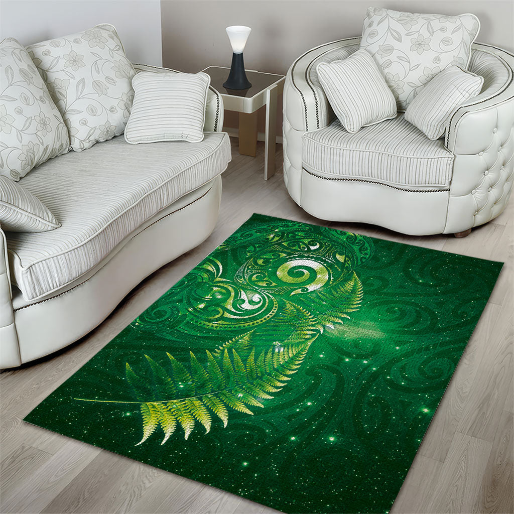 Aotearoa New Zealand New Year Area Rug Tribal Koru Tattoo Green Galaxy Maori Silver Fern