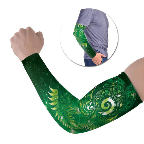 Aotearoa New Zealand New Year Arm Sleeves Tribal Koru Tattoo Green Galaxy Maori Silver Fern