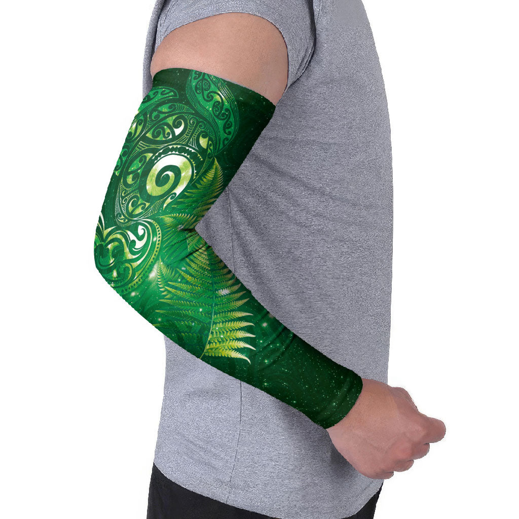 Aotearoa New Zealand New Year Arm Sleeves Tribal Koru Tattoo Green Galaxy Maori Silver Fern