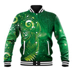Aotearoa New Zealand New Year Baseball Jacket Tribal Koru Tattoo Green Galaxy Maori Silver Fern