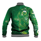 Aotearoa New Zealand New Year Baseball Jacket Tribal Koru Tattoo Green Galaxy Maori Silver Fern