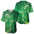 Aotearoa New Zealand New Year Baseball Jersey Tribal Koru Tattoo Green Galaxy Maori Silver Fern