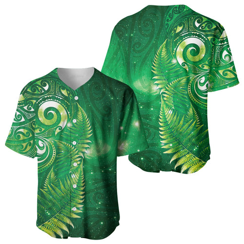 Aotearoa New Zealand New Year Baseball Jersey Tribal Koru Tattoo Green Galaxy Maori Silver Fern