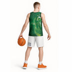 Aotearoa New Zealand New Year Basketball Jersey Tribal Koru Tattoo Green Galaxy Maori Silver Fern