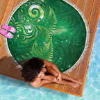 Aotearoa New Zealand New Year Beach Blanket Tribal Koru Tattoo Green Galaxy Maori Silver Fern