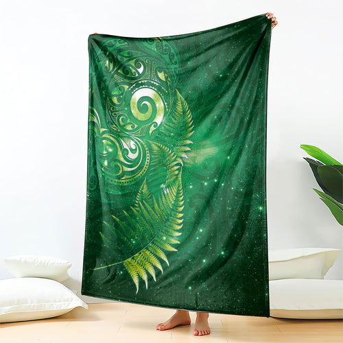Aotearoa New Zealand New Year Blanket Tribal Koru Tattoo Green Galaxy Maori Silver Fern