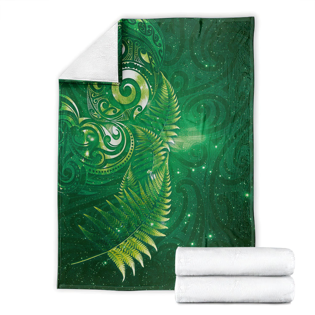 Aotearoa New Zealand New Year Blanket Tribal Koru Tattoo Green Galaxy Maori Silver Fern