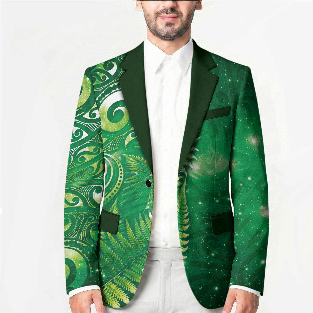 Aotearoa New Zealand New Year Blazer Tribal Koru Tattoo Green Galaxy Maori Silver Fern