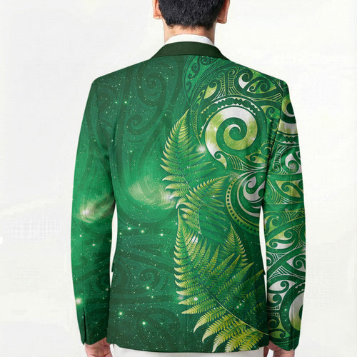Aotearoa New Zealand New Year Blazer Tribal Koru Tattoo Green Galaxy Maori Silver Fern