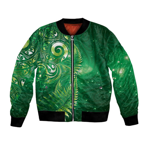 Aotearoa New Zealand New Year Bomber Jacket Tribal Koru Tattoo Green Galaxy Maori Silver Fern
