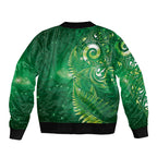 Aotearoa New Zealand New Year Bomber Jacket Tribal Koru Tattoo Green Galaxy Maori Silver Fern