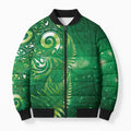 Aotearoa New Zealand New Year Bomber Puffer Jacket Tribal Koru Tattoo Green Galaxy Maori Silver Fern